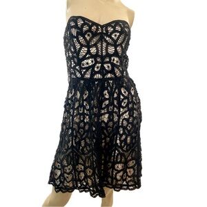 Betsey Johnson- black lace and cream strapless dress- 10